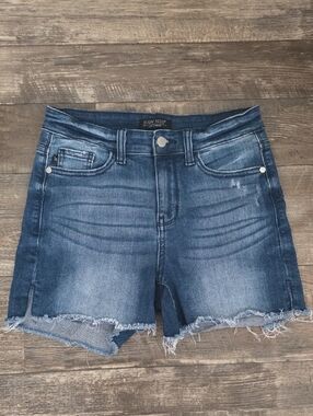 Judy Blue Dark Blue Denim Shorts with Frayed Hem